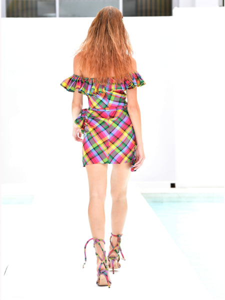 ruffle wrap mini dress TerritoryVI Caribbean Dolly Fitted Ruffle Wrap Dress
