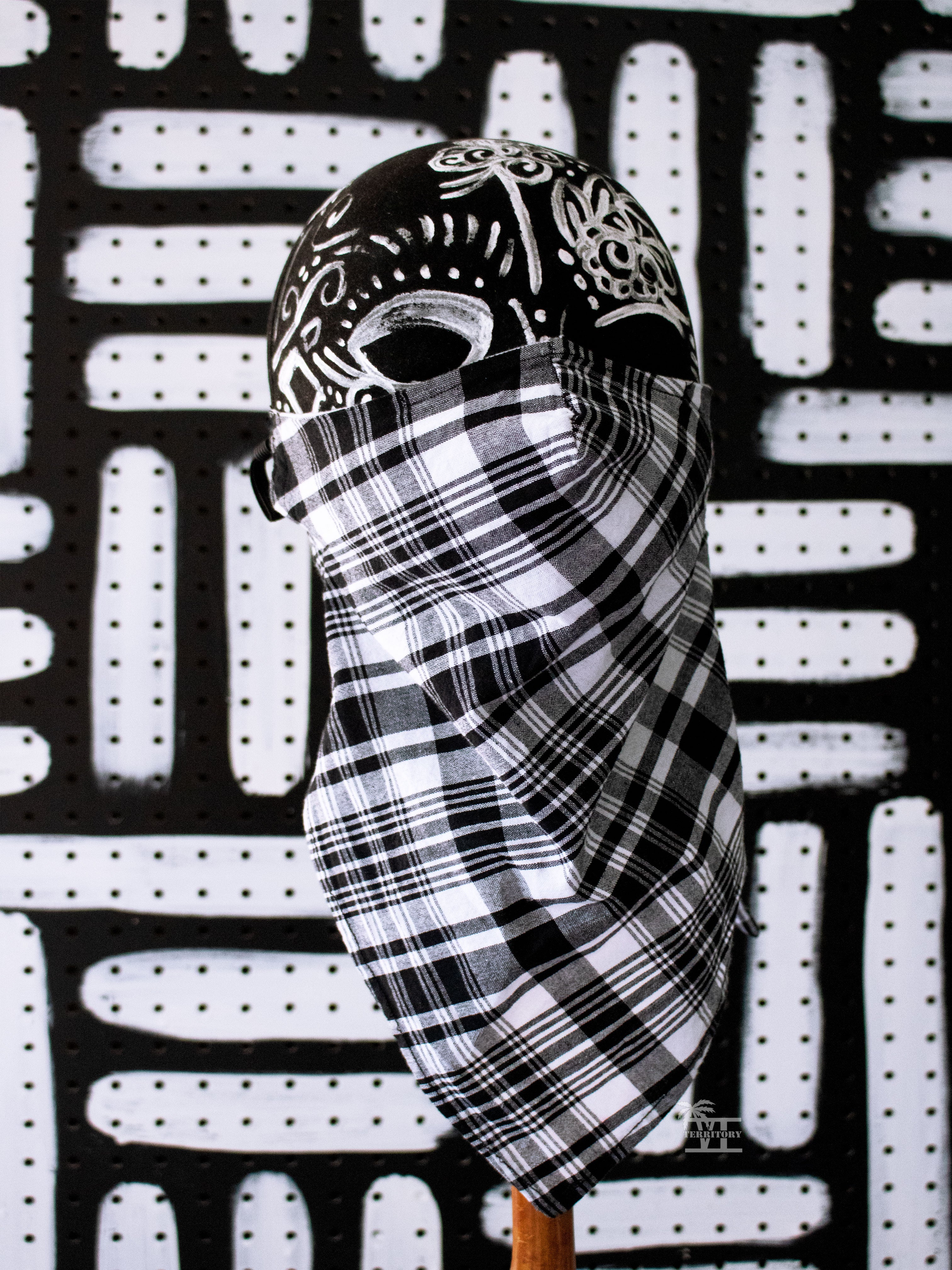 Madras Convertible Bandana Face Mask (Black/White-Multi)
