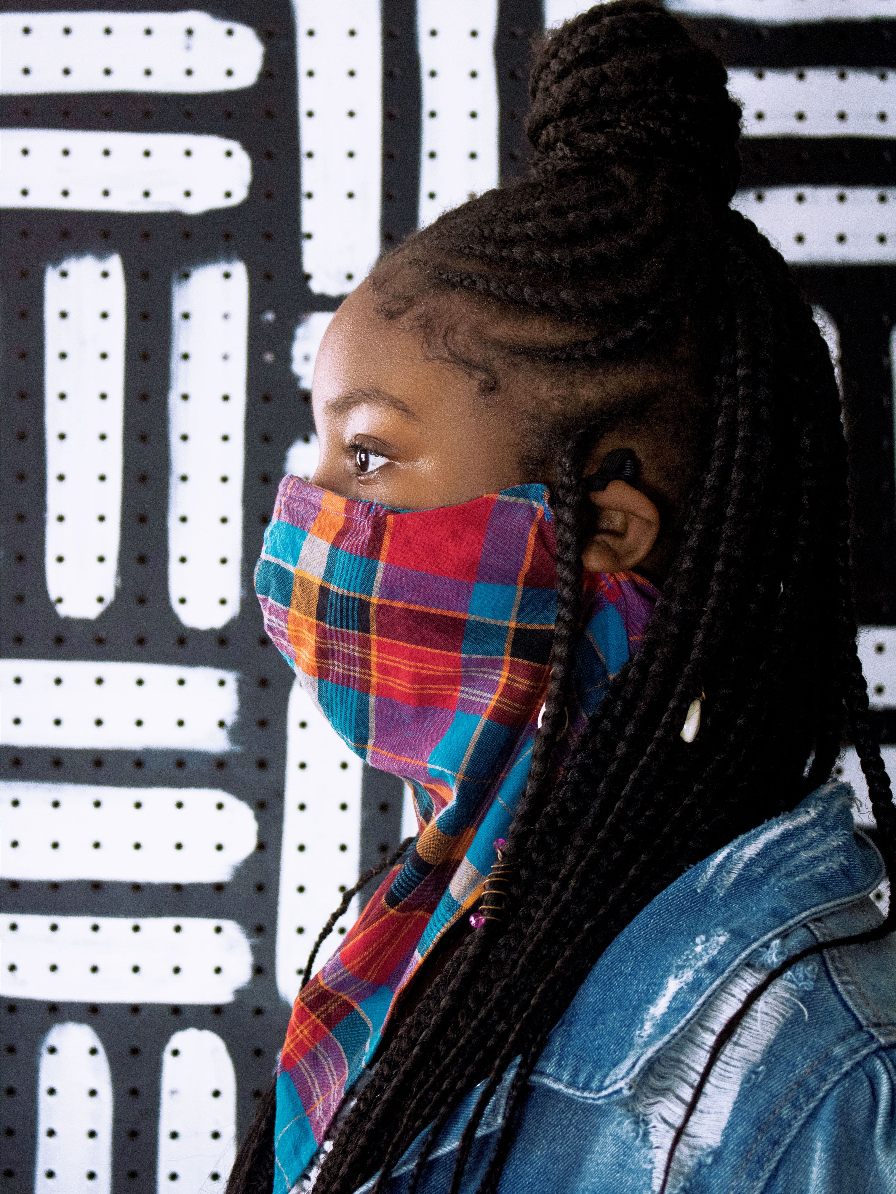 Madras Convertible Bandana Face Mask (Blue/Coral-Multi)