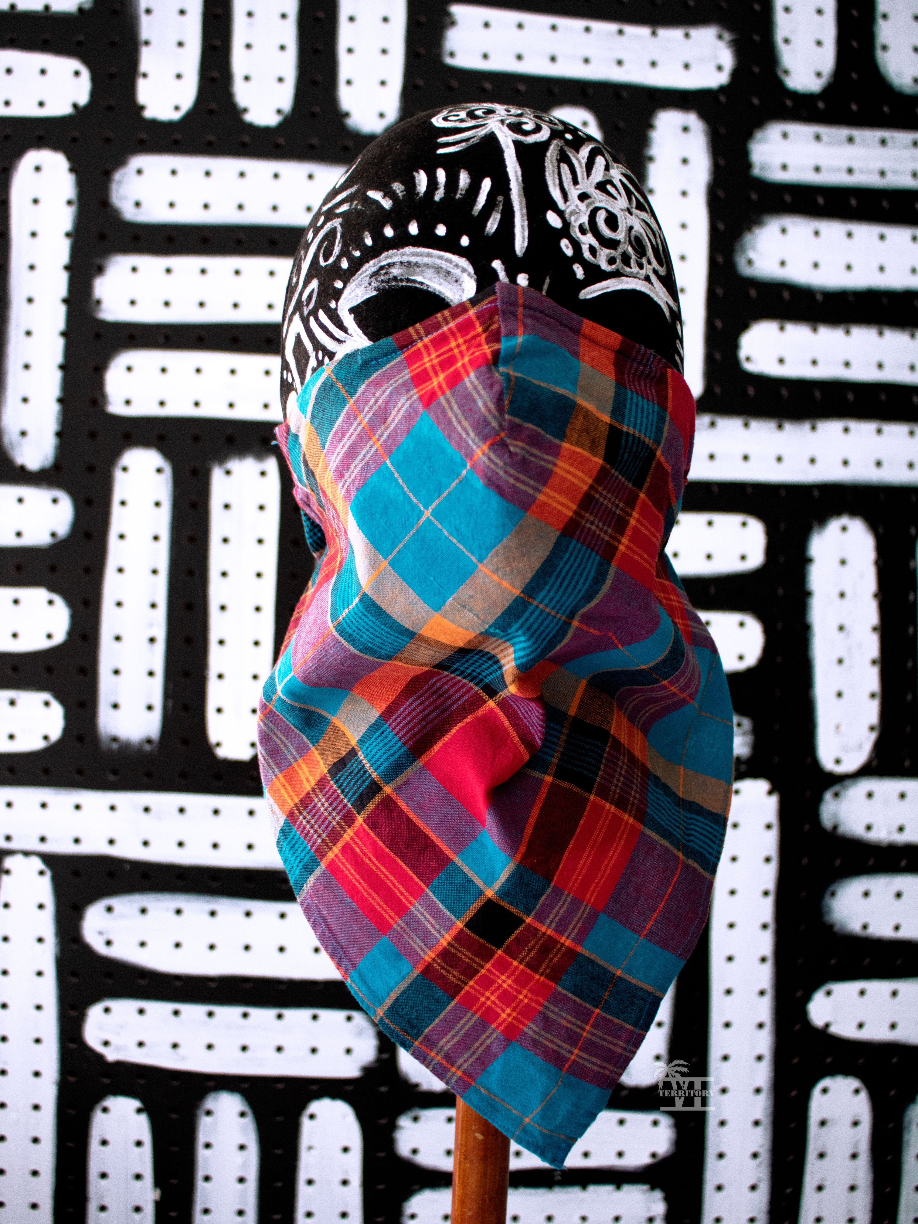 Madras Convertible Bandana Face Mask (Blue/Coral-Multi)