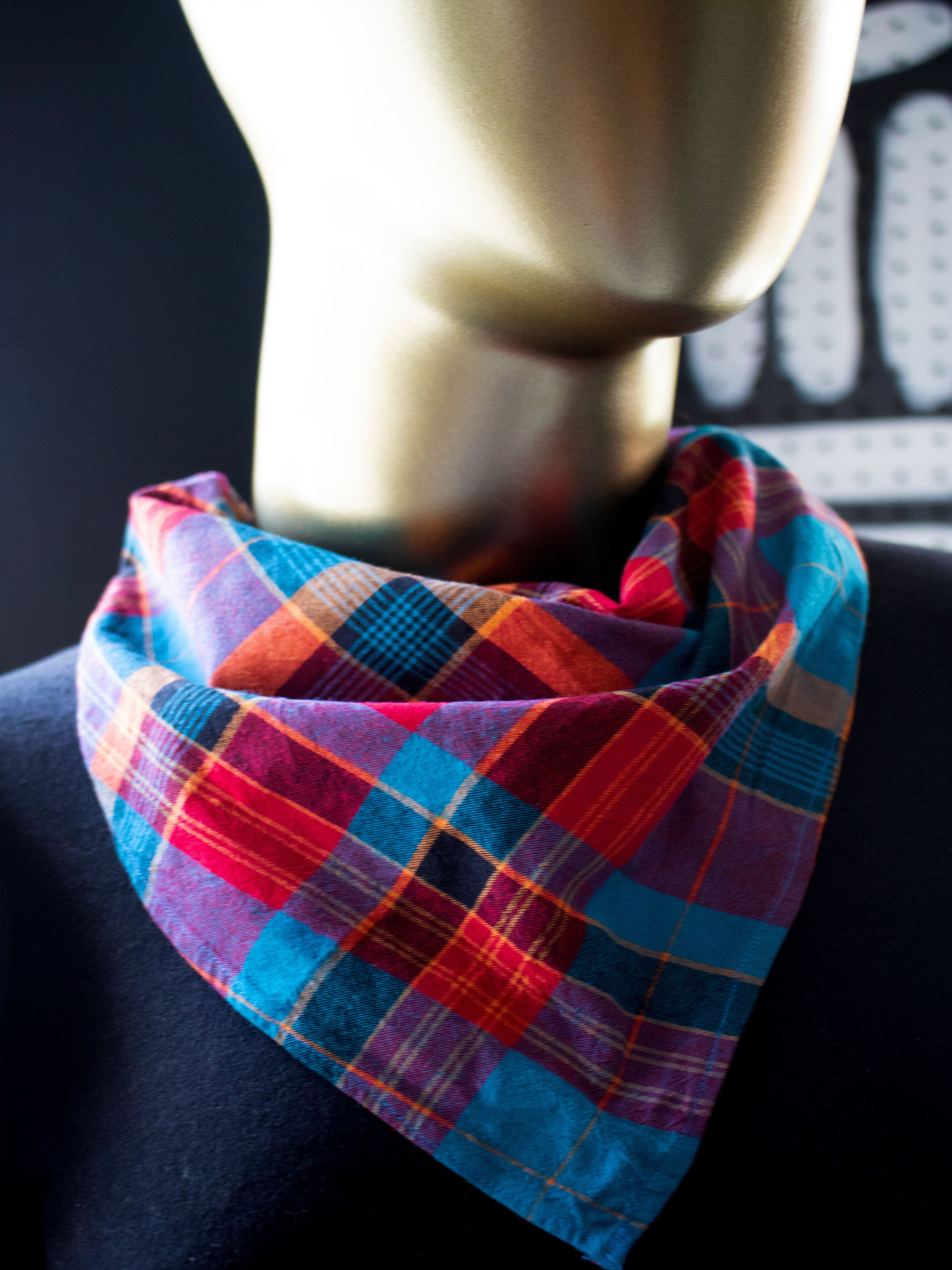 Madras Convertible Bandana Face Mask (Blue/Coral-Multi)