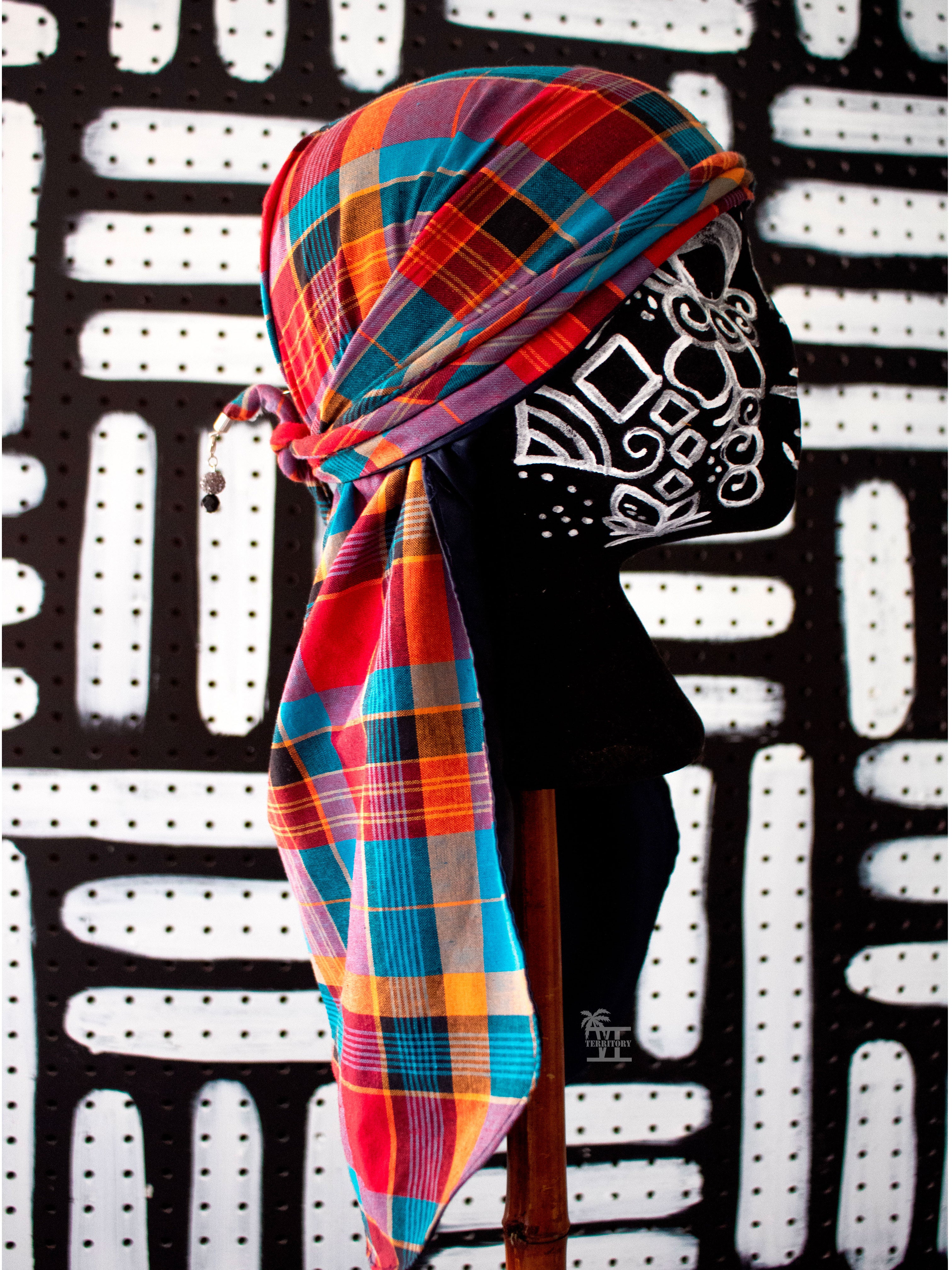 Makin Waves Madras Durag (Blue/Coral-Multi)