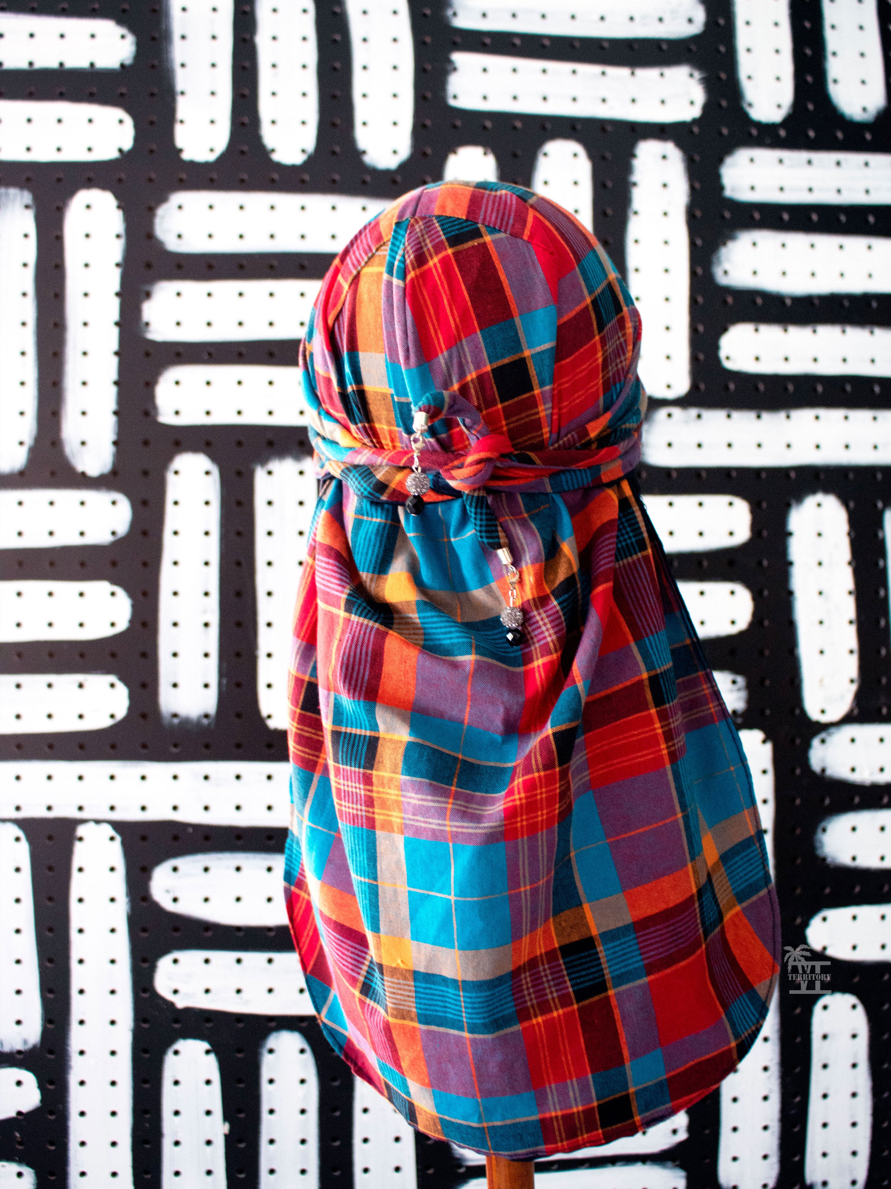 Makin Waves Madras Durag (Blue/Coral-Multi)