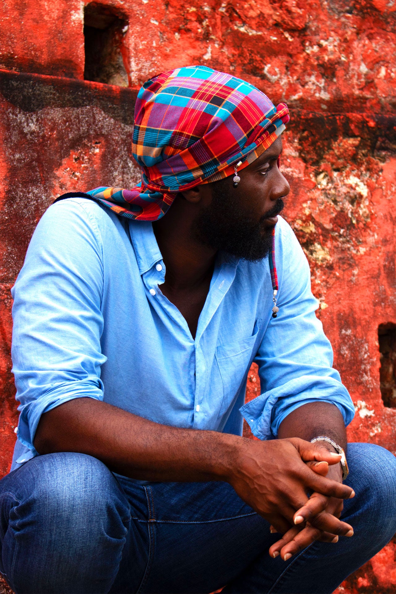 Makin Waves Madras Durag (Blue/Coral-Multi)