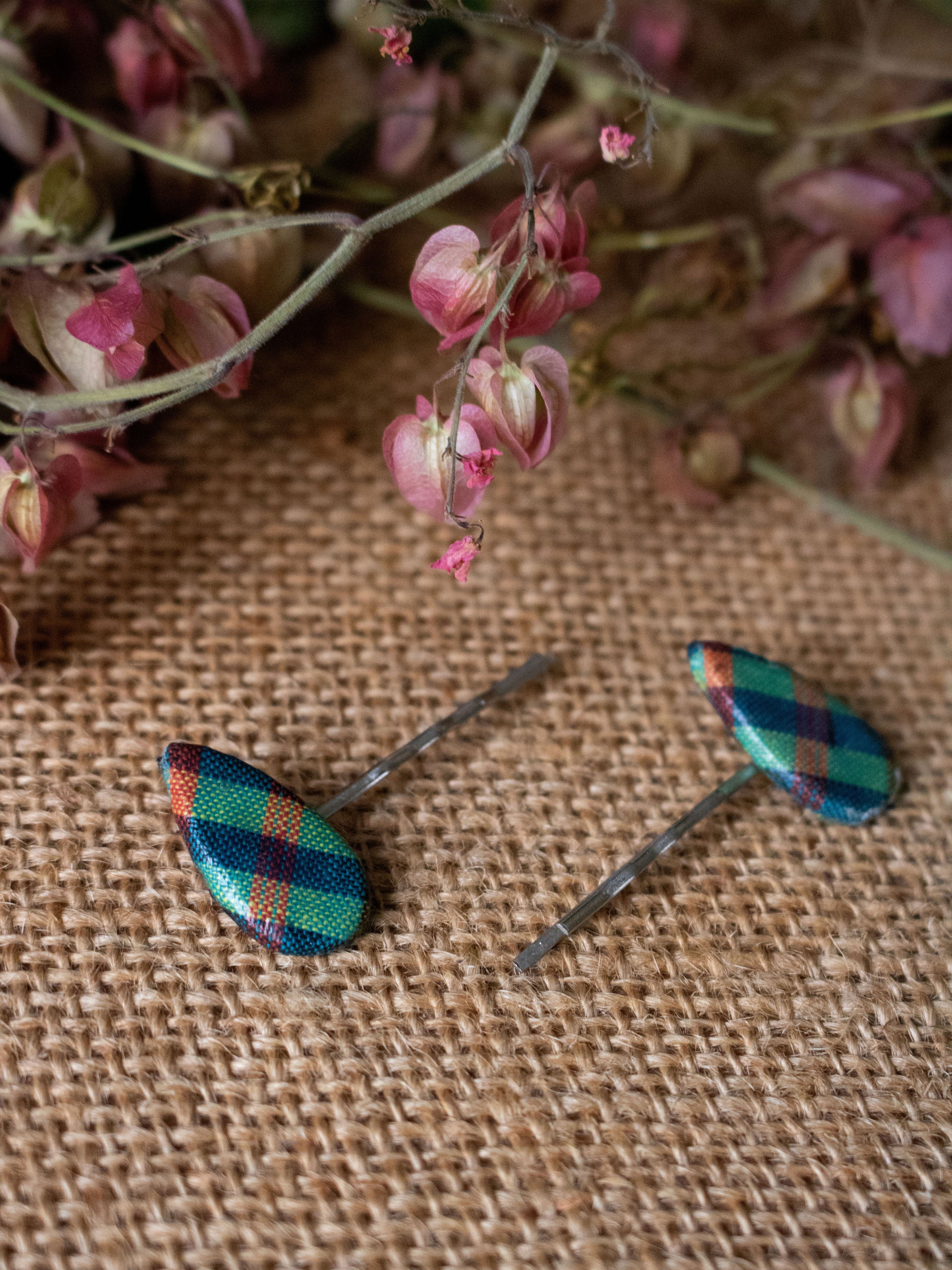 Madras Drop Hair Pin Set (Blue-Multi)
