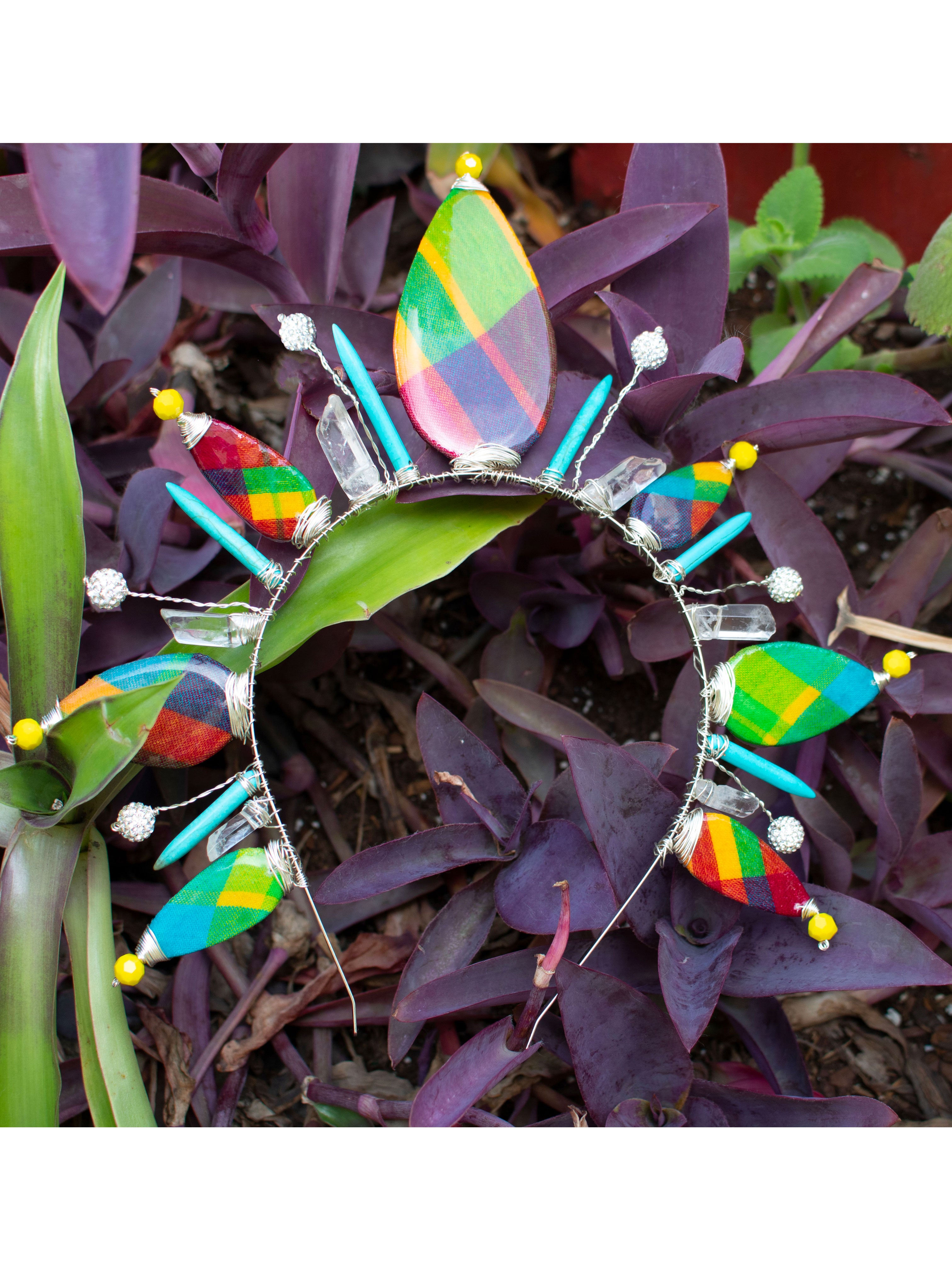 Caribbean Royalty Madras Crystal Crown (Lime/Turquoise)