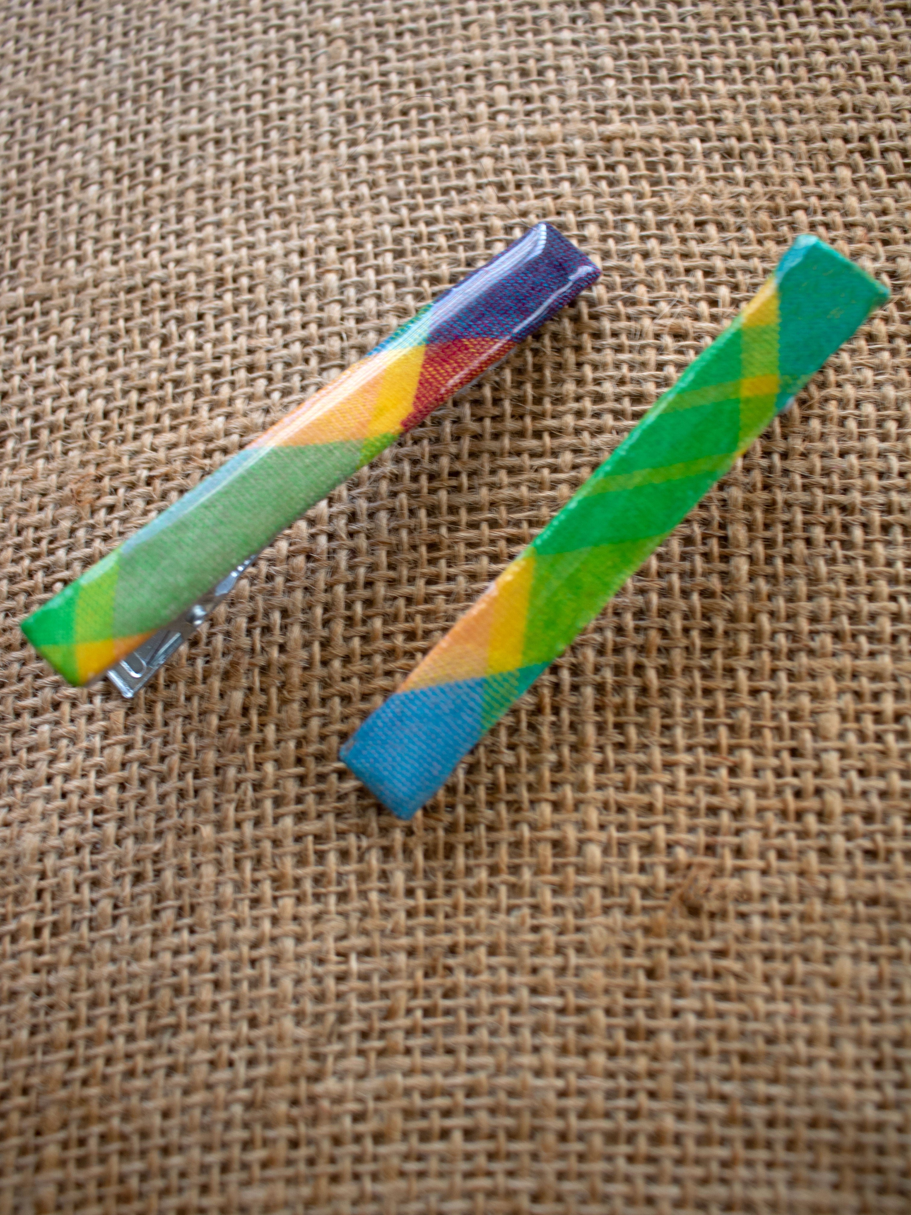 Madras Acrylic Barrette Hair Clip (Lime-Multi)