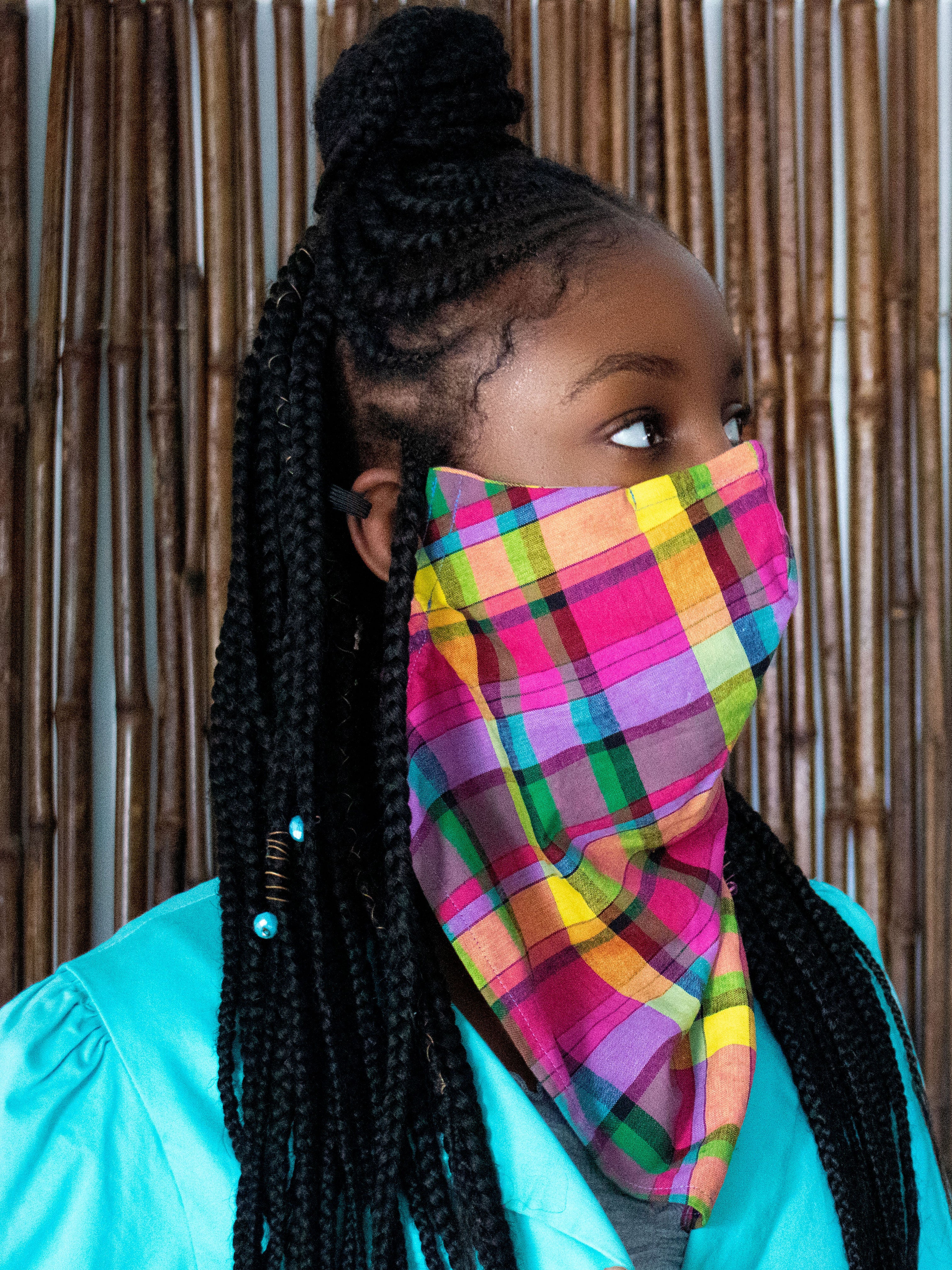 Convertible Madras Bandana Mask (Pink- Multi)