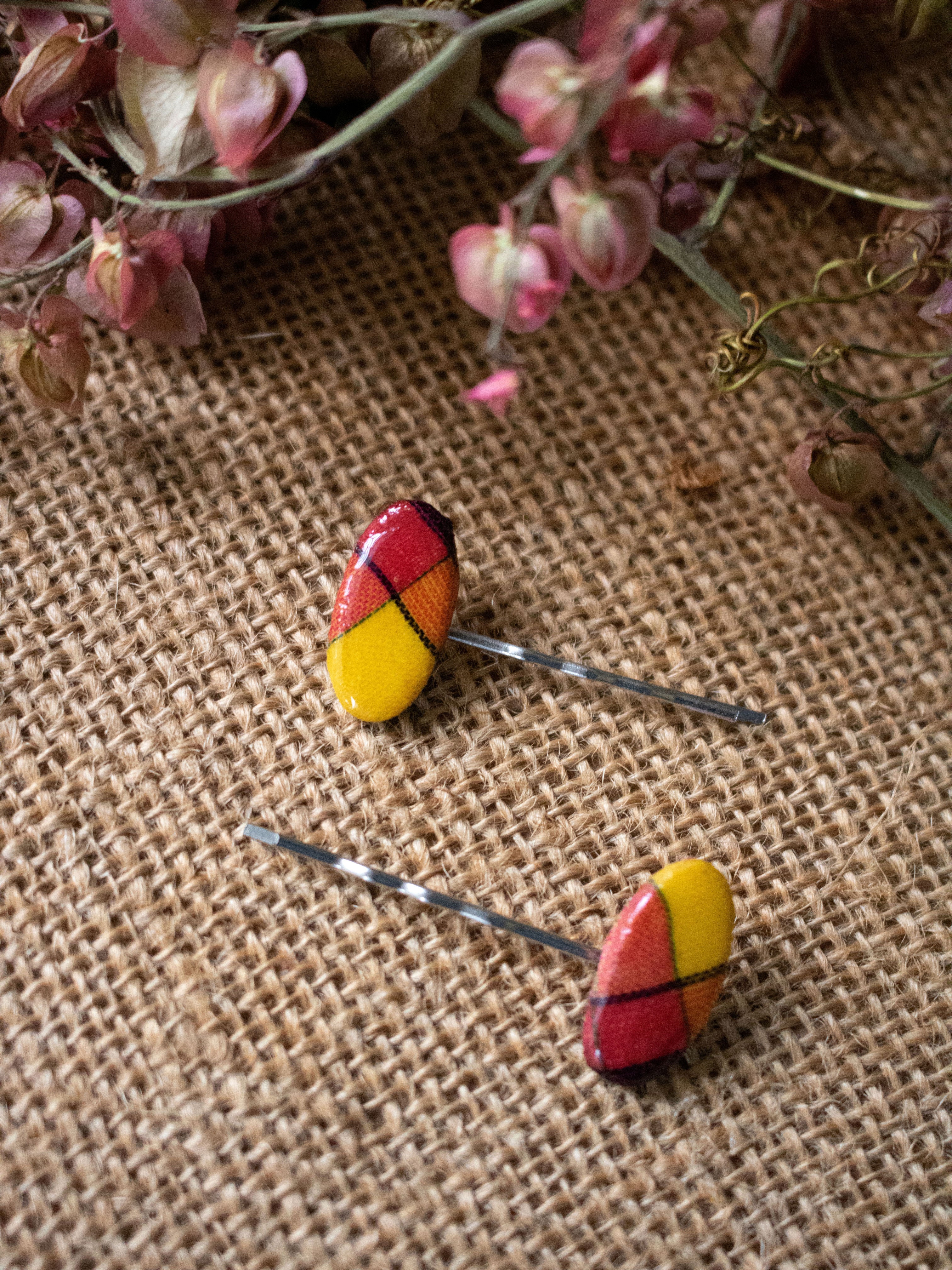 Madras Oval Hair Pin Set (Pink-Multi)