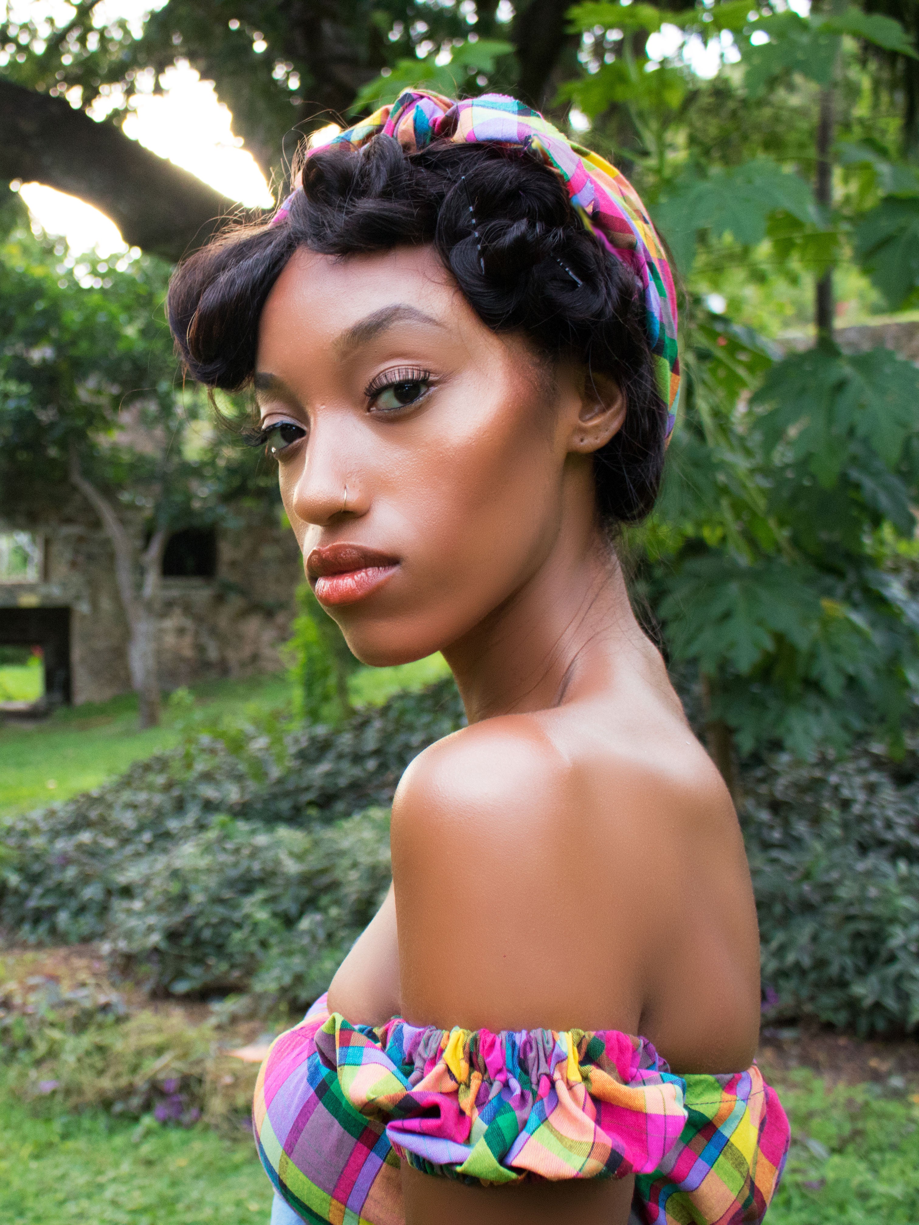 Madras Wrap Crown (Pink-Multi)