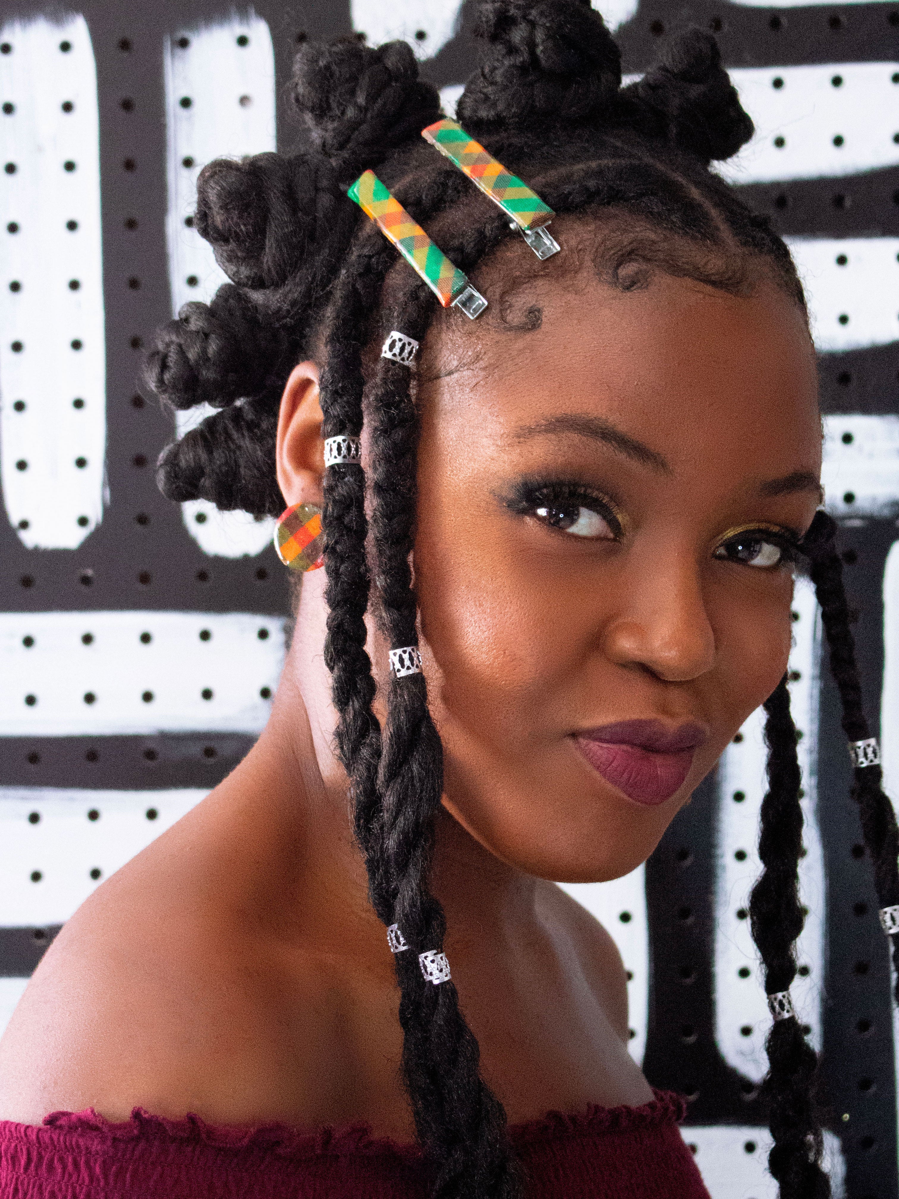 Madras Acrylic Barrette Hair Clip (Red/Green-Multi)
