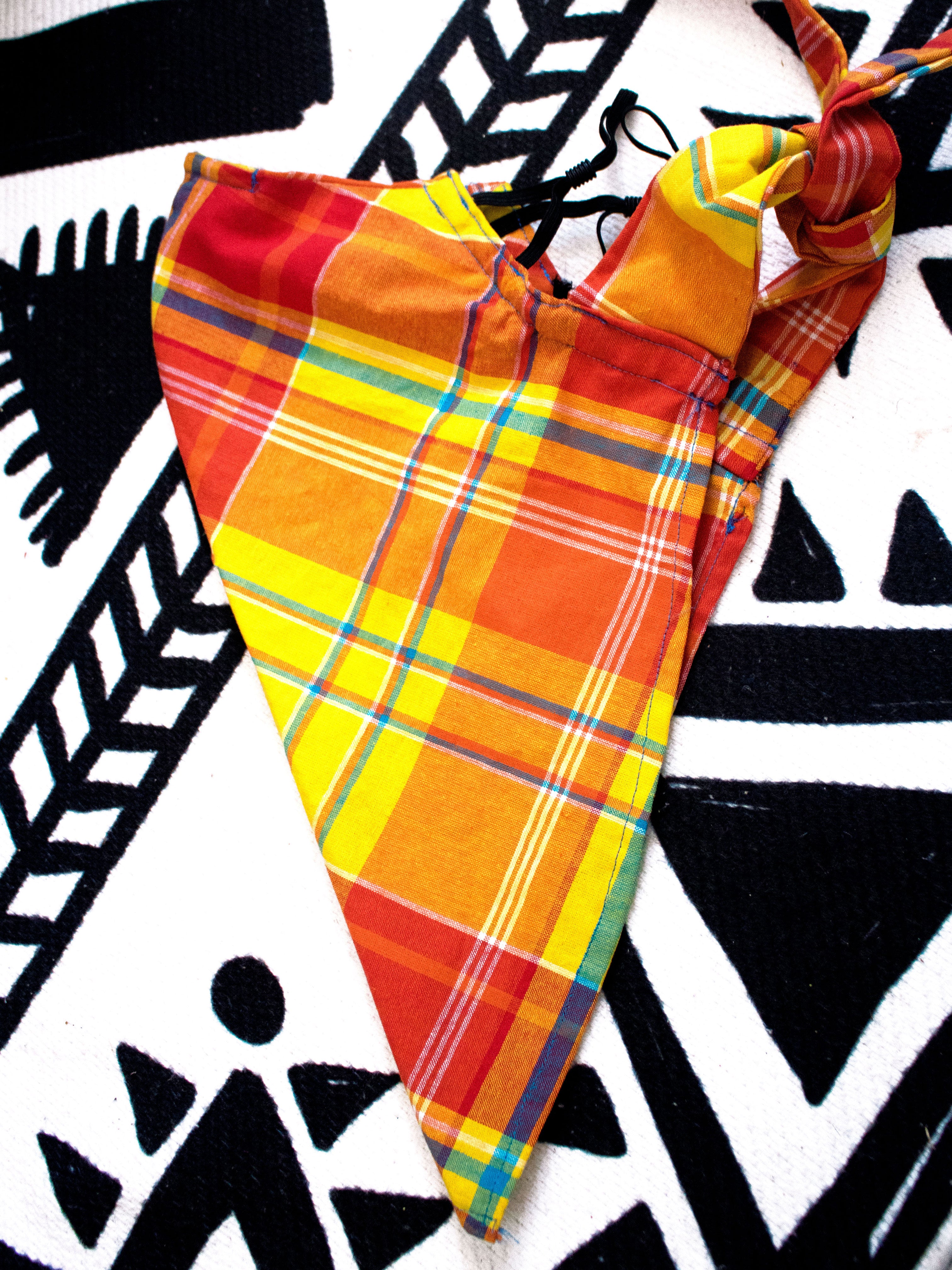 Convertible Madras Bandana Mask (Yellow- Multi)