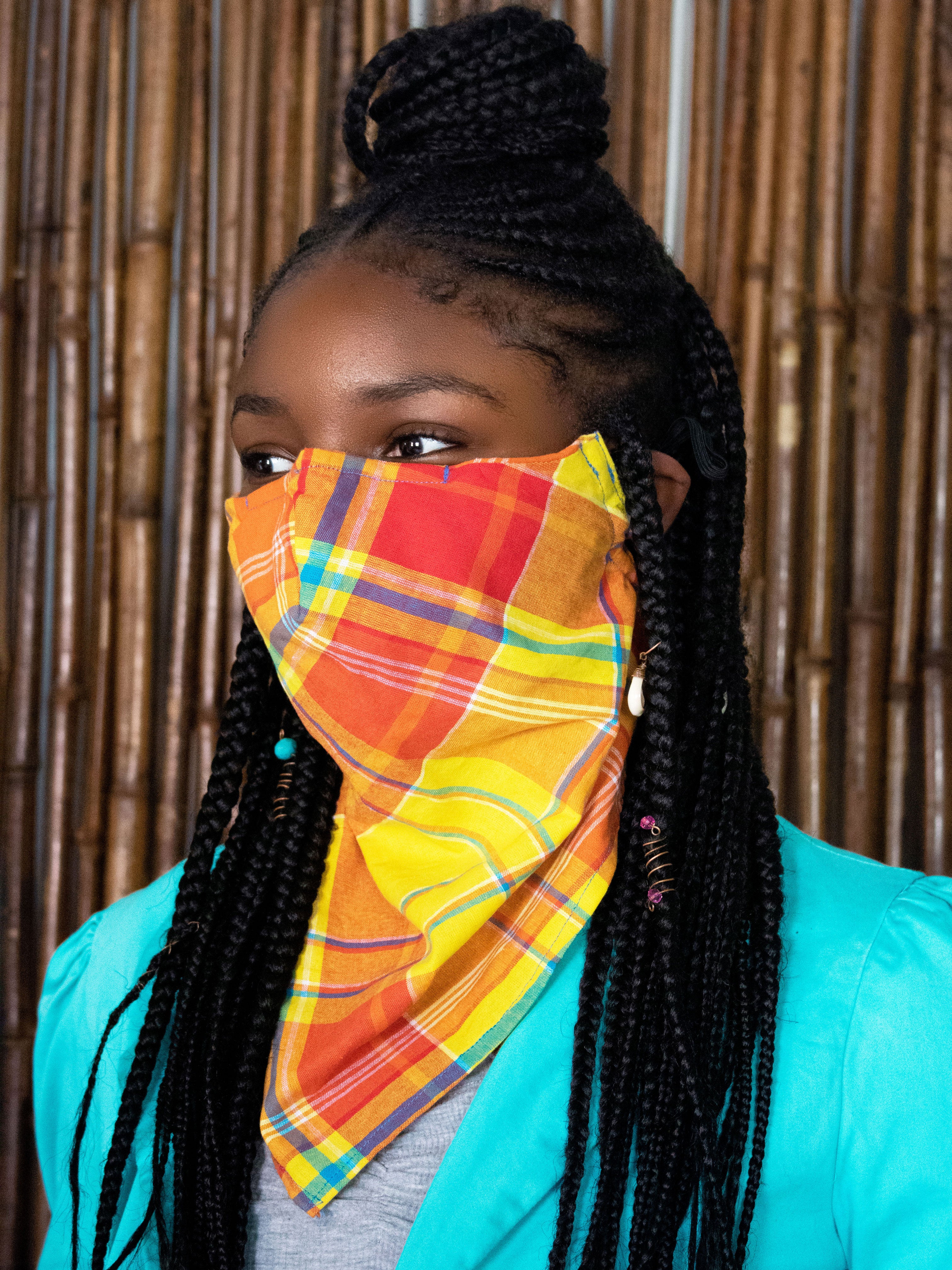 Convertible Madras Bandana Mask (Yellow- Multi)