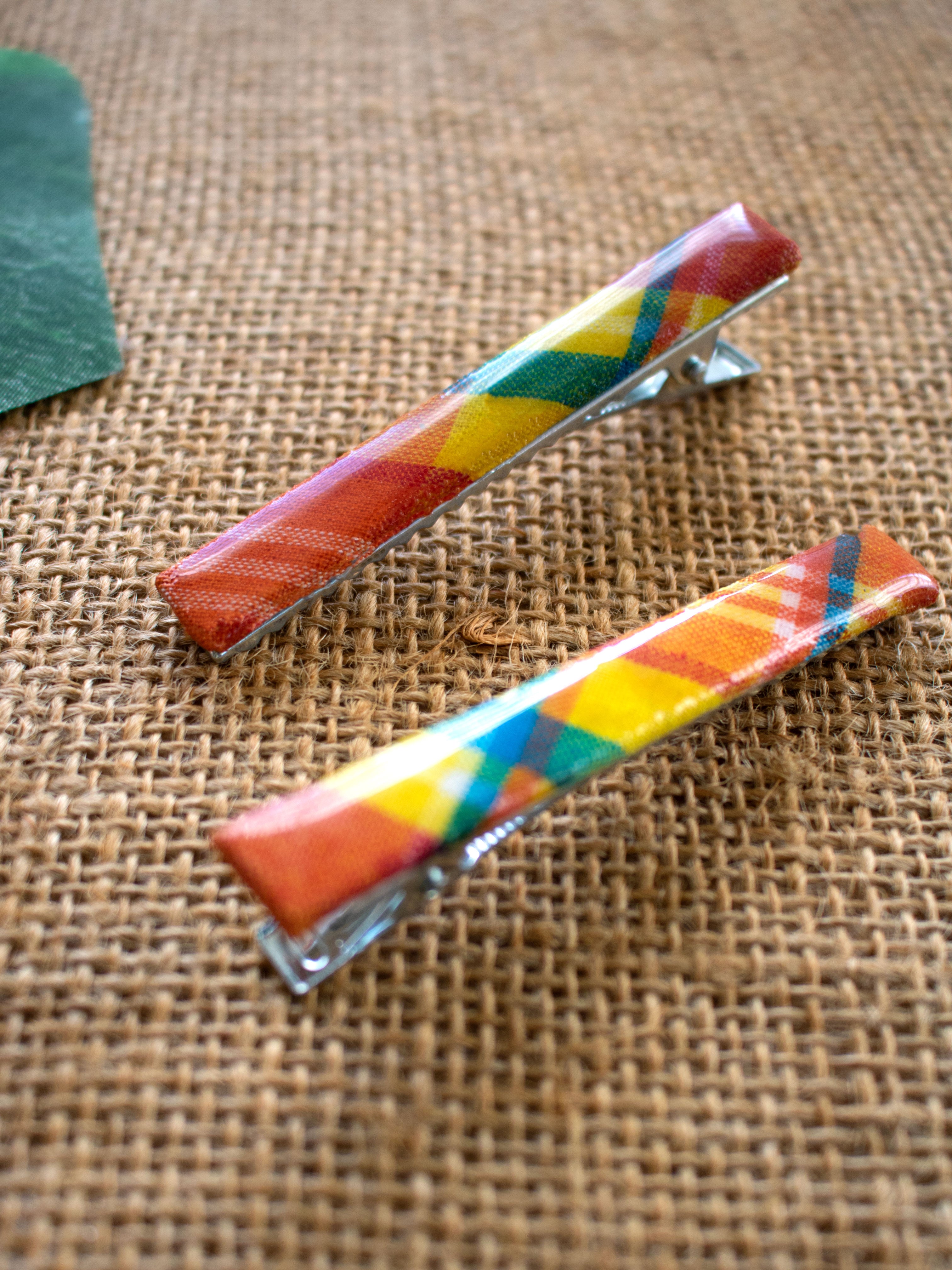 Madras Acrylic Barrette Hair Clip (Yellow-Multi)