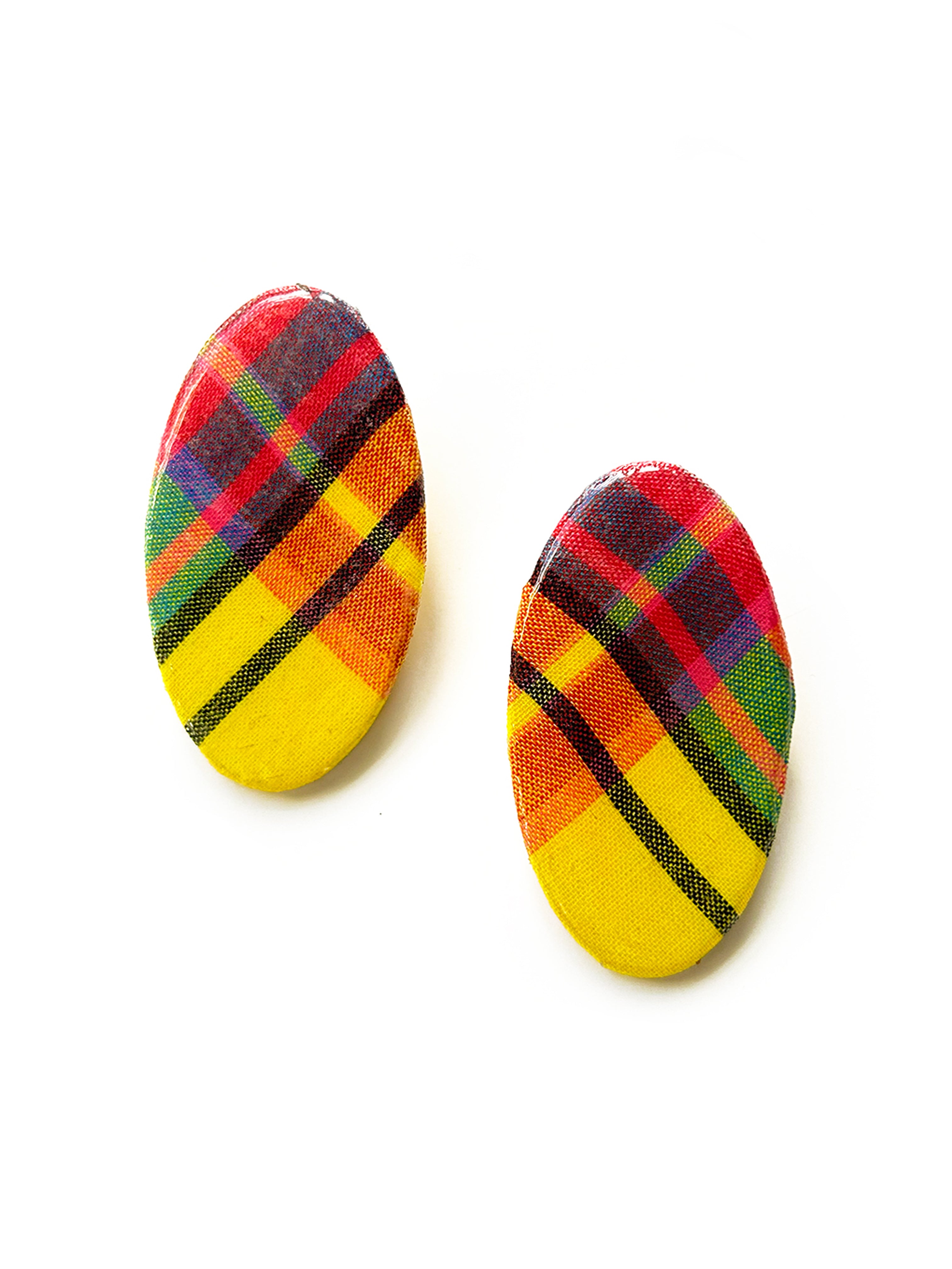 MADRAS OVAL STUD POST EARRING (Yellow/ Pink Multi)