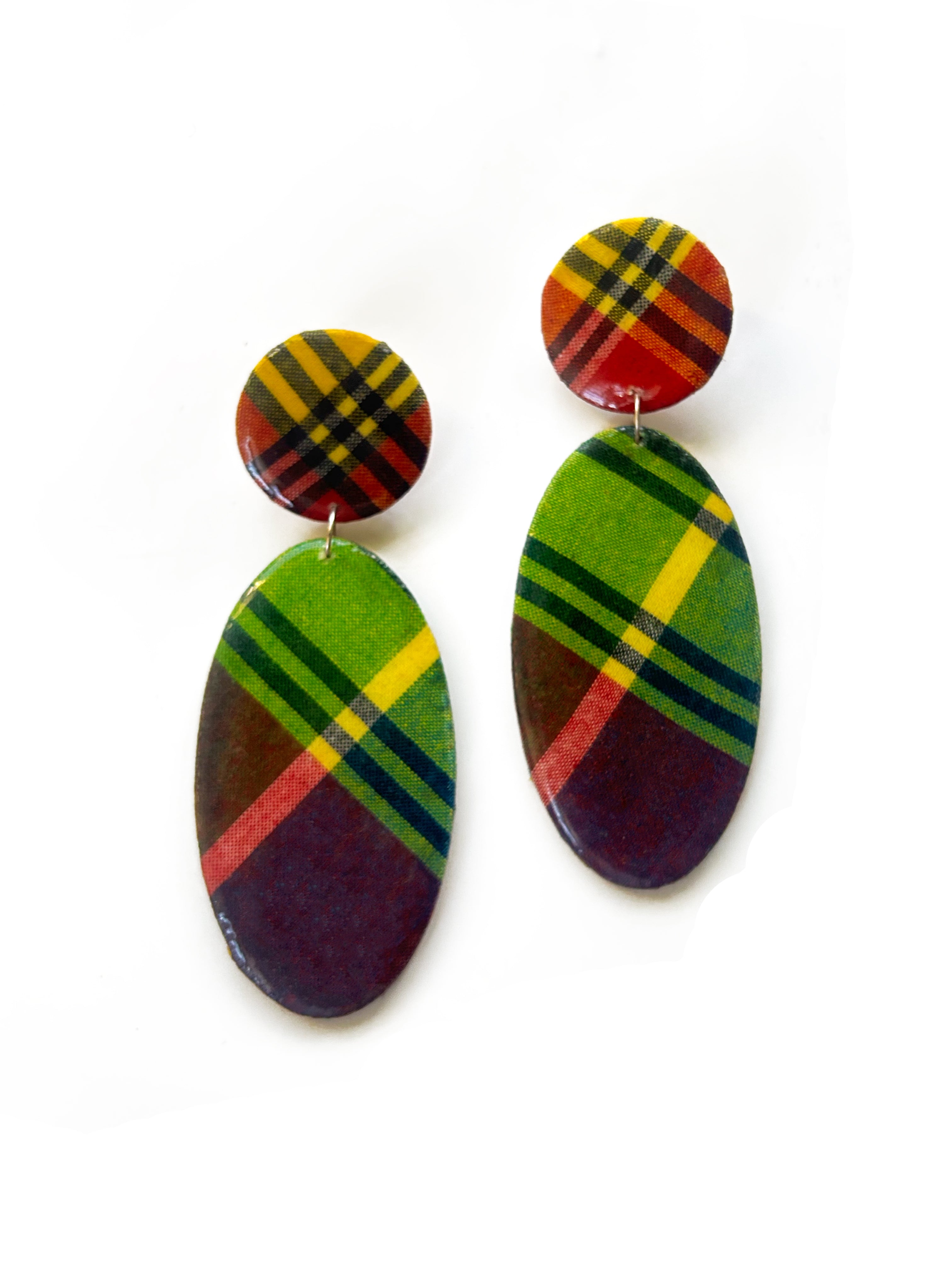 MADRAS DROP STUD POST EARRINGS (RED/YELLOW/GREEN MULTI)