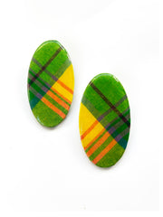 MADRAS OVAL STUD POST EARRINGS (Lime Multi)