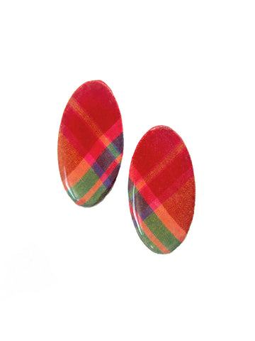 MADRAS OVAL STUD POST EARRINGS (Coral Multi)