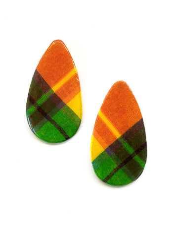 MADRAS TEAR DROP STUD POST EARRINGS