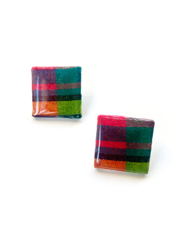 MADRAS SQUARE STUD POST EARRING