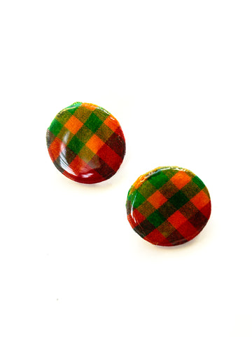 MADRAS STUD POST EARRINGS (Red/Green Multi)