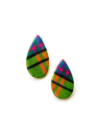 MADRAS TEARDROP STUD POST EARRINGS