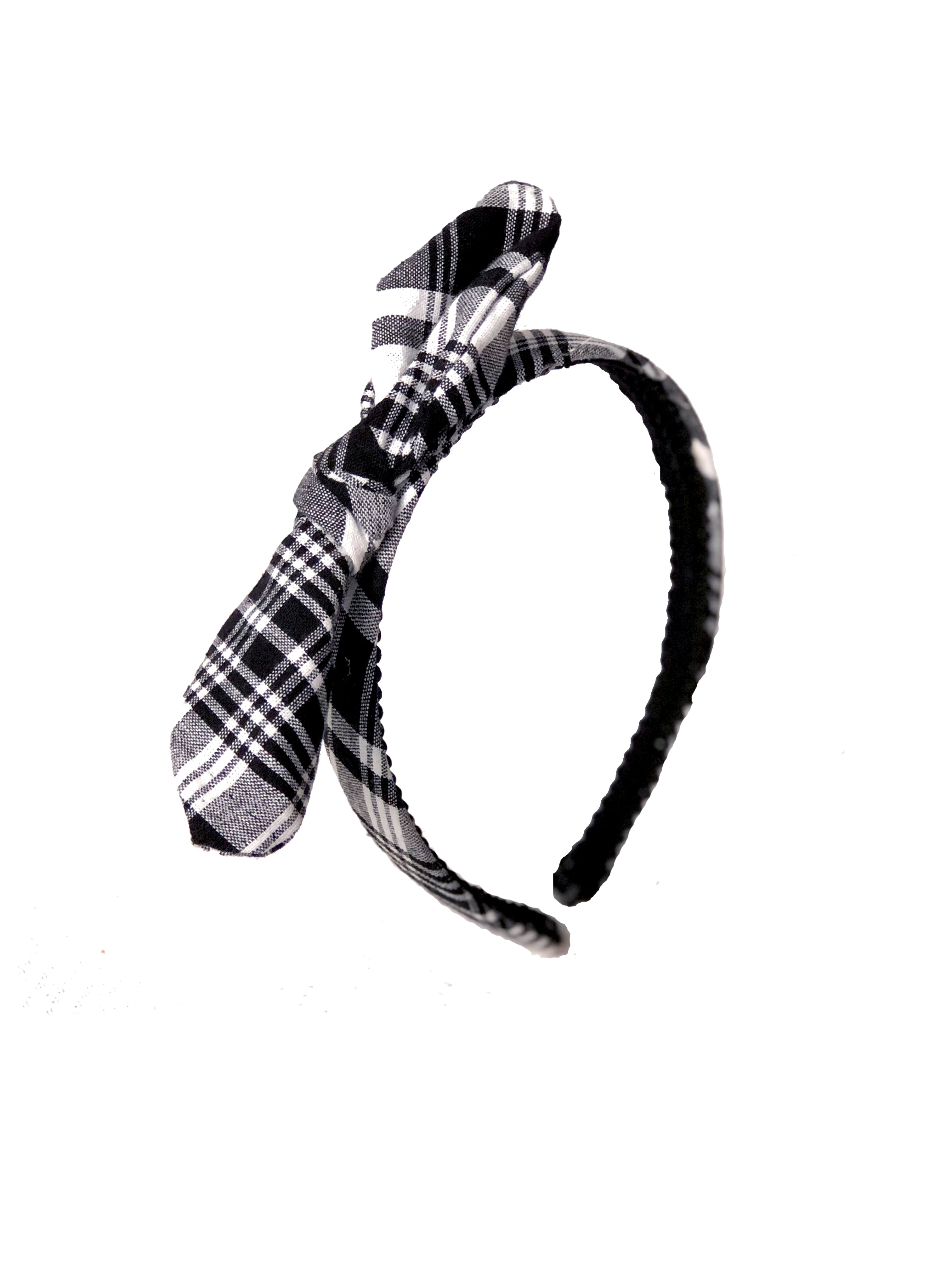 Black-White/Multi Madras Bow Headband