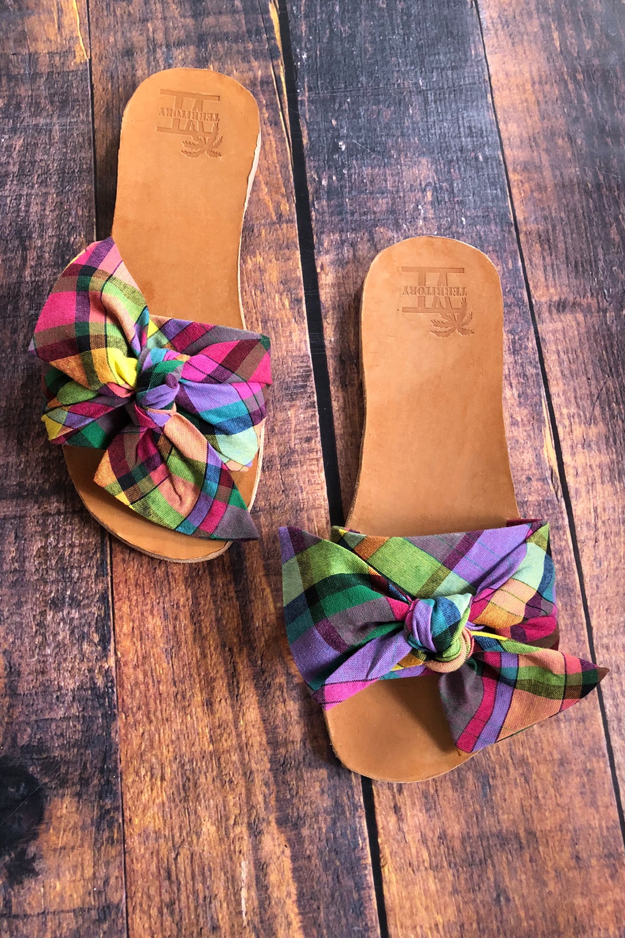 Queen Madras Bow-tie Slide Sandals