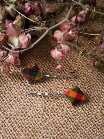 Madras Square Hair Pin Set (Red/Green-Multi)